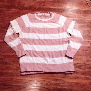 Lush Women’s Pullover Sweater Small Mauve Cream Stripe Crew Neck Side Split